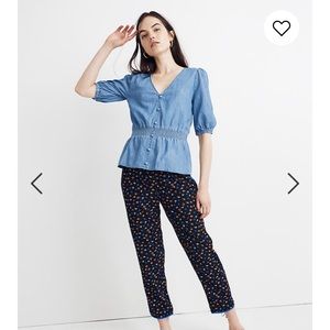 Madewell Denim Smocked waist top Small